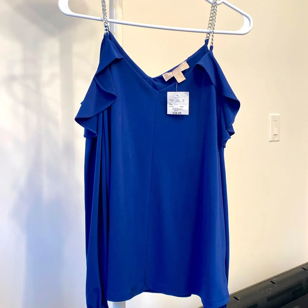 Michael Michael Kors royal blue long sleeve cold shoulder blouse - Picture 4 of 7